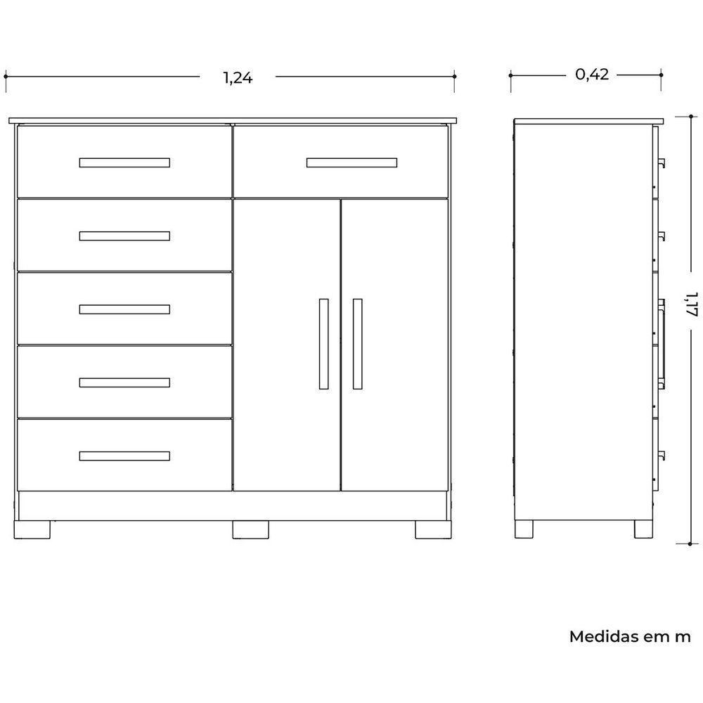 Cômoda Sapateira Mandarim 6 Gavetas 2 Portas Mdp Branco - 6
