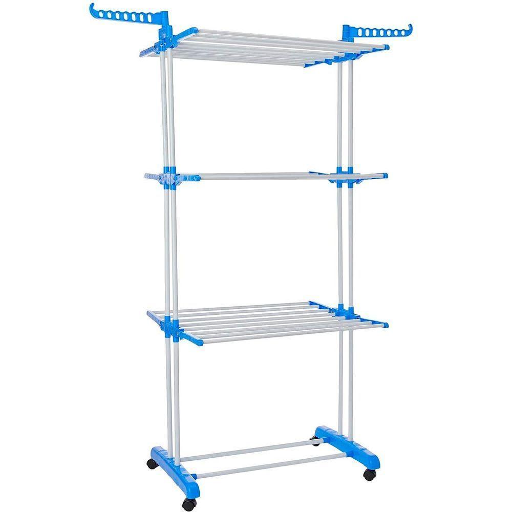 Varal De Chão 3 Andares Retrátil Dobrável Aço Inox Com Rodas - 1