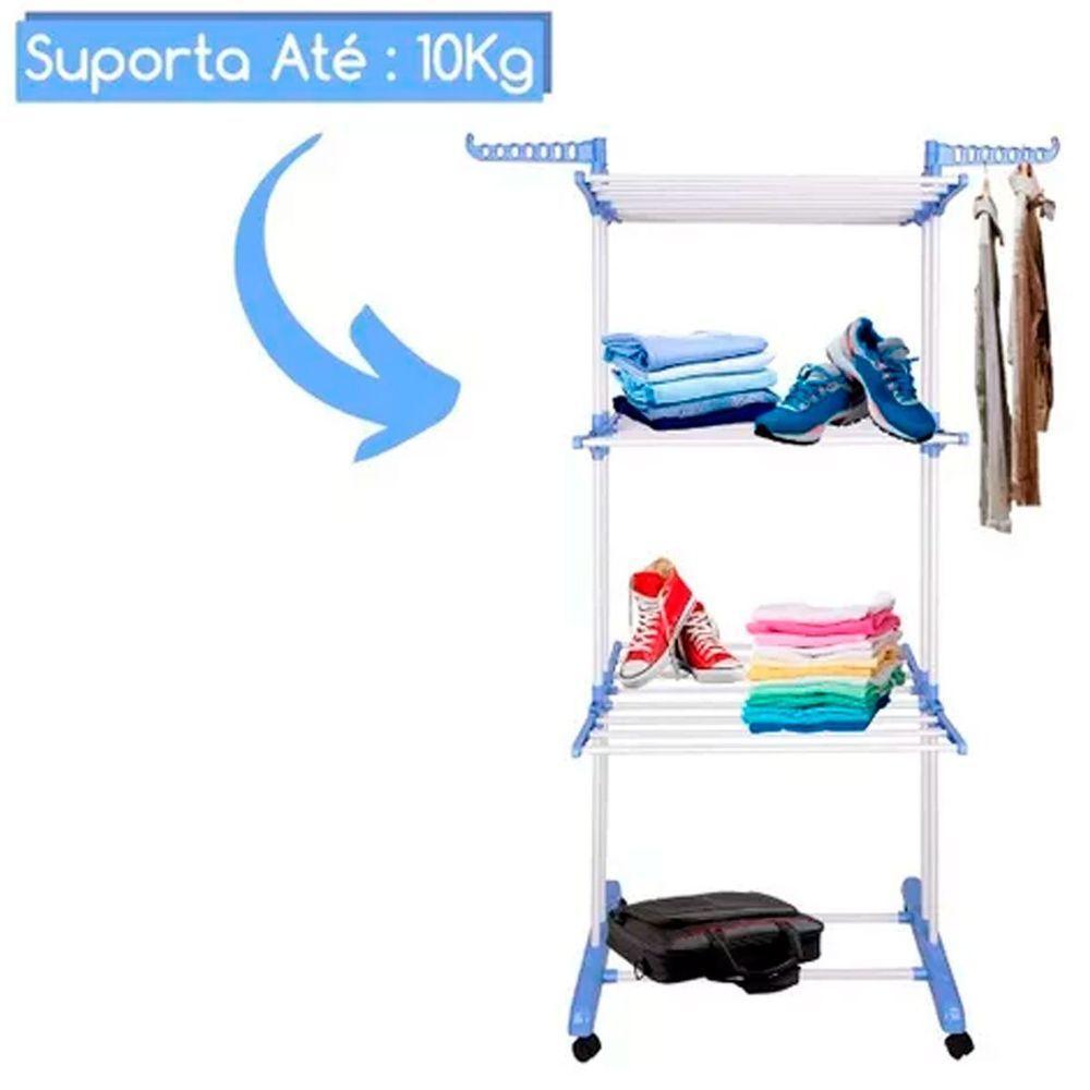 Varal De Chão 3 Andares Retrátil Dobrável Aço Inox Com Rodas - 3