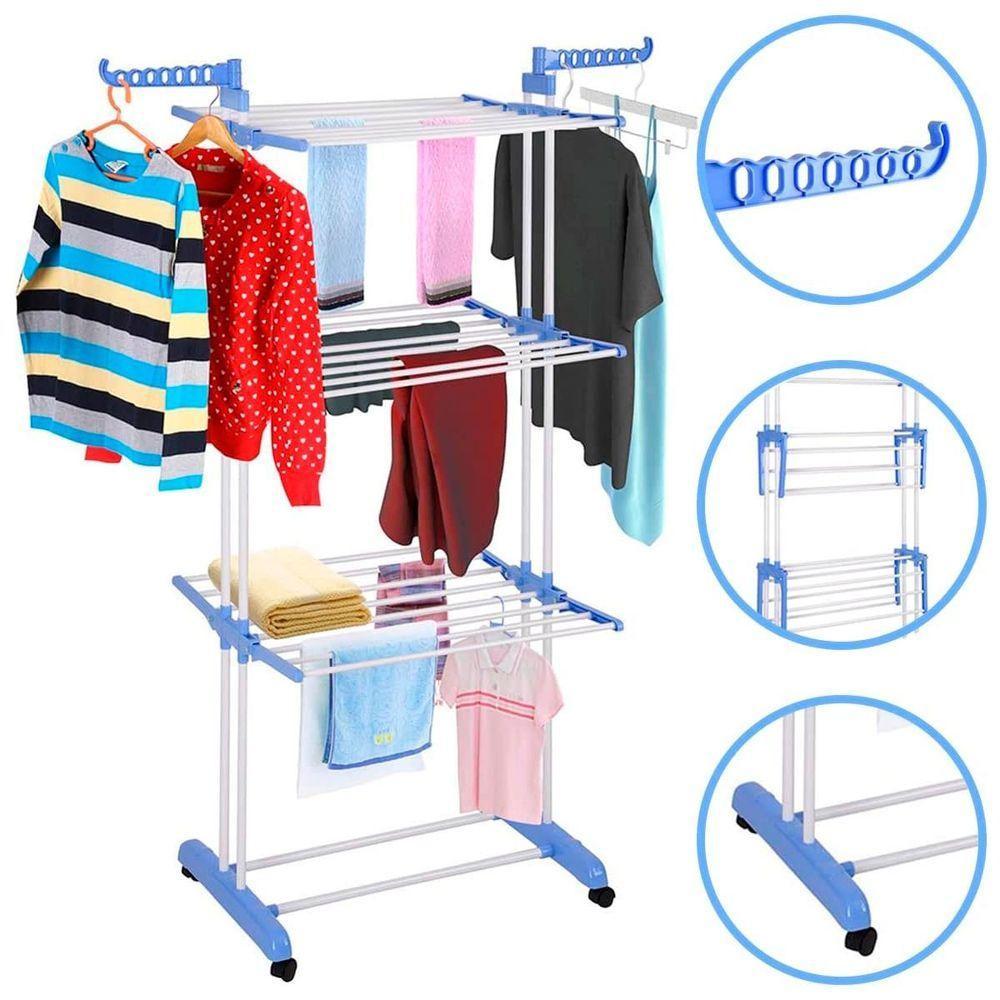 Varal De Chão 3 Andares Retrátil Dobrável Aço Inox Com Rodas - 4