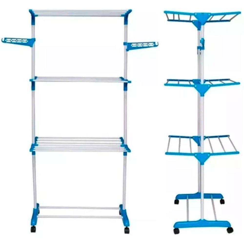 Varal De Chão 3 Andares Retrátil Dobrável Aço Inox Com Rodas - 7