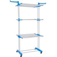 Varal De Chão 3 Andares Retrátil Dobrável Aço Inox Com Rodas - 1