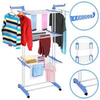 Varal De Chão 3 Andares Retrátil Dobrável Aço Inox Com Rodas