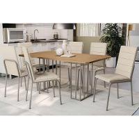 Sala De Jantar Duina Com Tampo De Madeira 160cm E 6 Cadeiras Amsterdã Niquel Freijó Courano Bege - 1