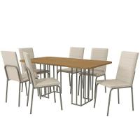 Sala De Jantar Duina Com Tampo De Madeira 160cm E 6 Cadeiras Amsterdã Niquel Freijó Courano Bege - 6