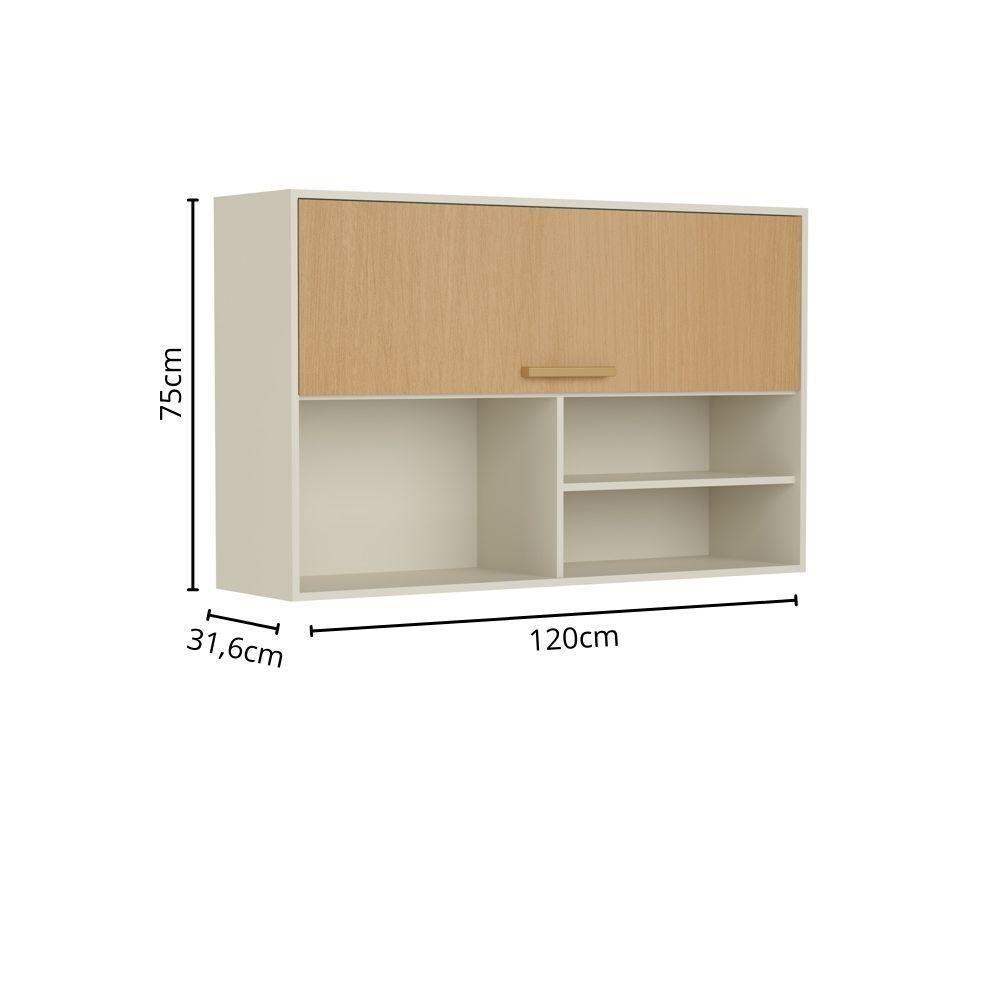 Armário Aéreo Porta Basculante E Nichos Nogal Bertolini Areia Dourado - 2