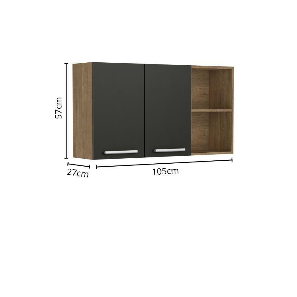 Armário Aéreo Com 3 Portas 2 Nichos Grafite Samba Bertolini Grafite Carvalho - 2