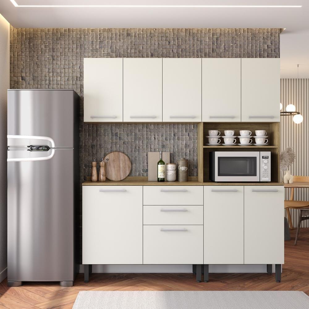 Cozinha Completa 9 Portas 2 Gavetas Branco Carvalho Samba Bertolini Branco Carvalho - 1