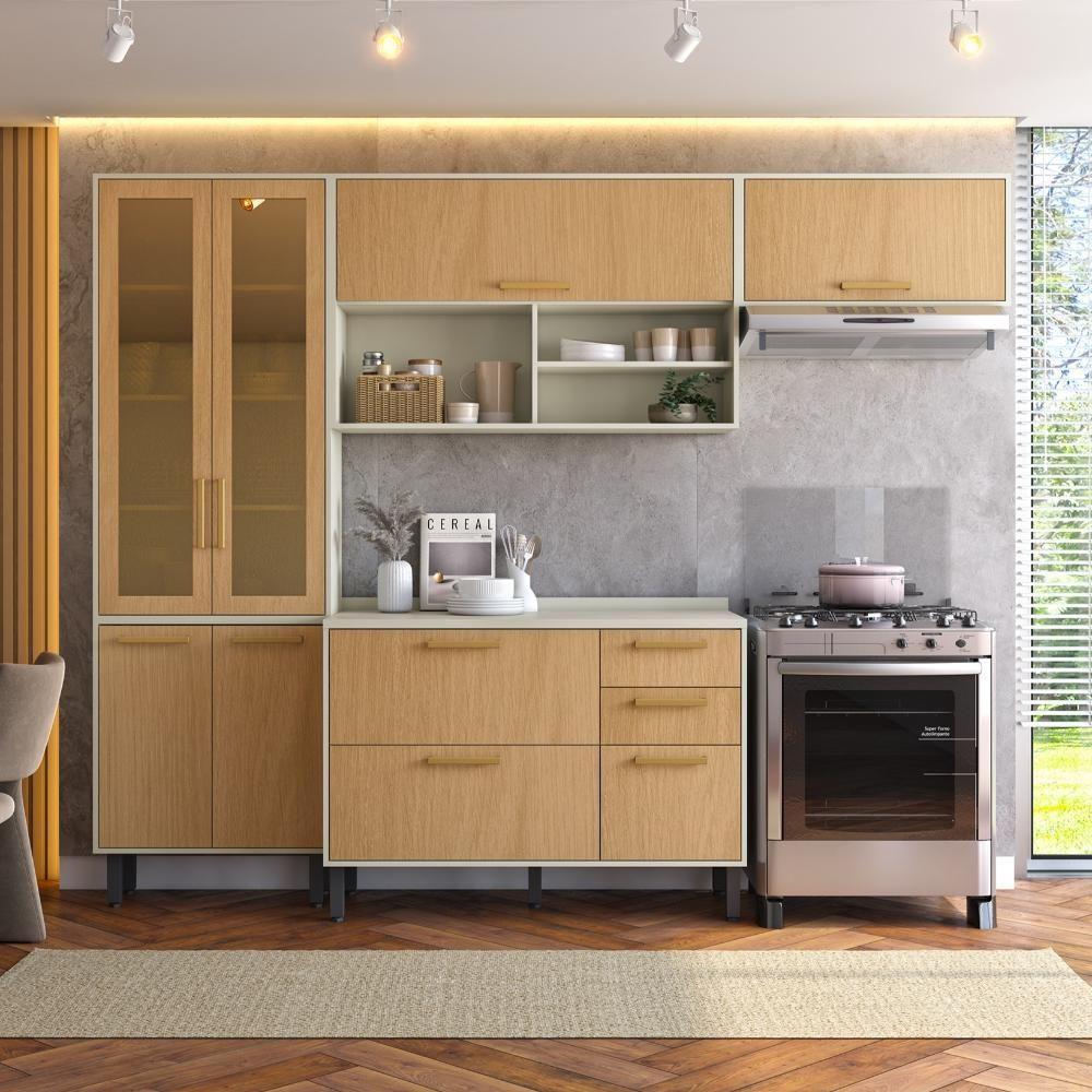 Cozinha Completa 3 Gavetas Nogal Dourado Bossa Nova Bertolini Nogal Dourado Branco - 1