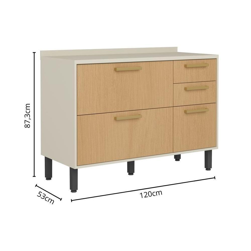 Cozinha Completa 3 Gavetas Nogal Dourado Bossa Nova Bertolini Nogal Dourado Branco - 5