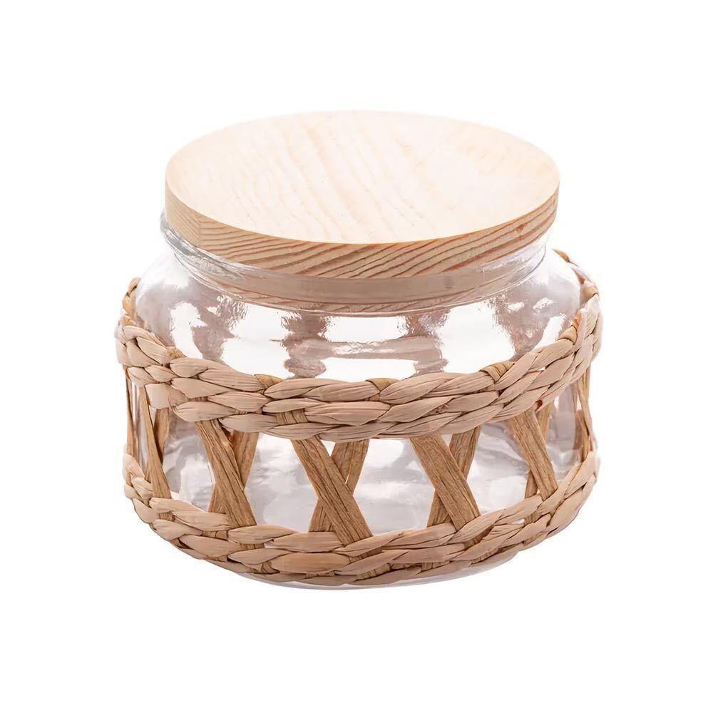 Pote De Vidro Com tampa em Madeira Sisal Wolff 350ml - 1