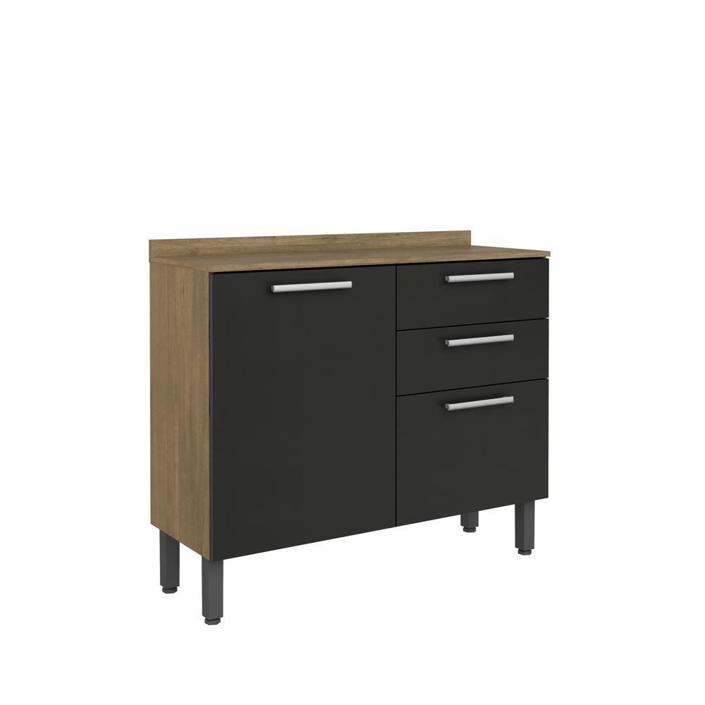 Balcão Com Tampo 2 Portas 2 Gavetas Grafite Samba Bertolini Grafite Carvalho - 1