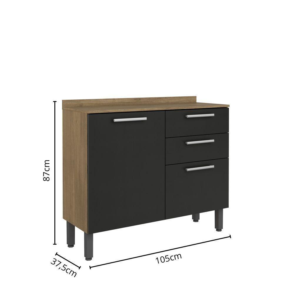 Balcão Com Tampo 2 Portas 2 Gavetas Grafite Samba Bertolini Grafite Carvalho - 2