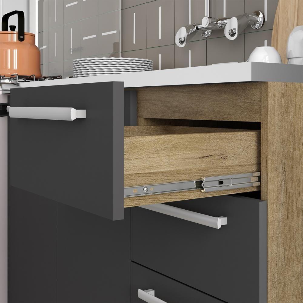 Balcão Com Tampo 2 Portas 2 Gavetas Grafite Samba Bertolini Grafite Carvalho - 3