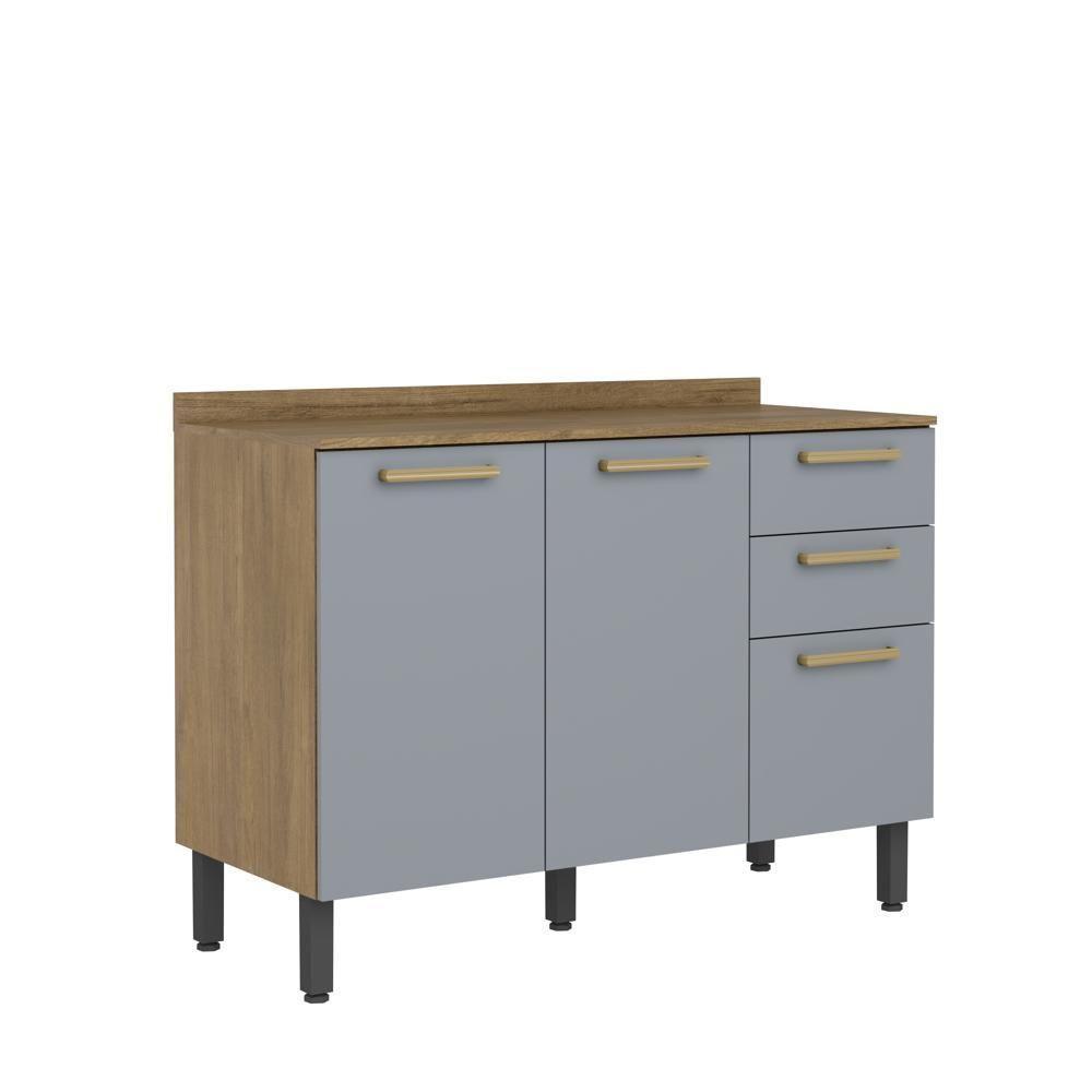Balcão Com Tampo 3 Portas 2 Gavetas Grey Sky Axé Bertolini Cinza Carvalho - 1