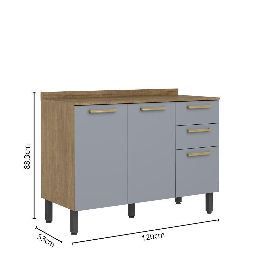 Balcão Com Tampo 3 Portas 2 Gavetas Grey Sky Axé Bertolini Cinza Carvalho - 2