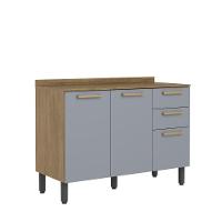 Balcão Com Tampo 3 Portas 2 Gavetas Grey Sky Axé Bertolini Cinza Carvalho - 1
