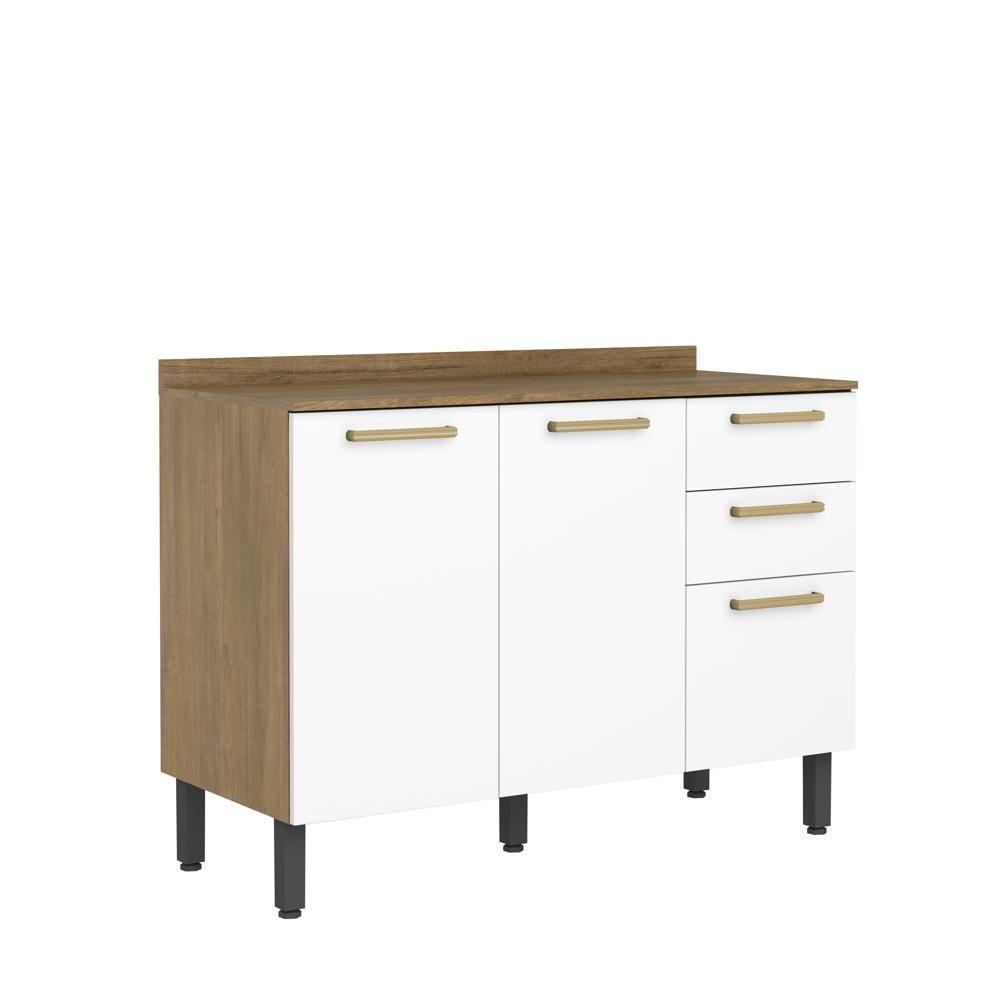 Balcão Com Tampo 3 Portas 2 Gavetas Branco Axé Bertolini Branco Carvalho - 1