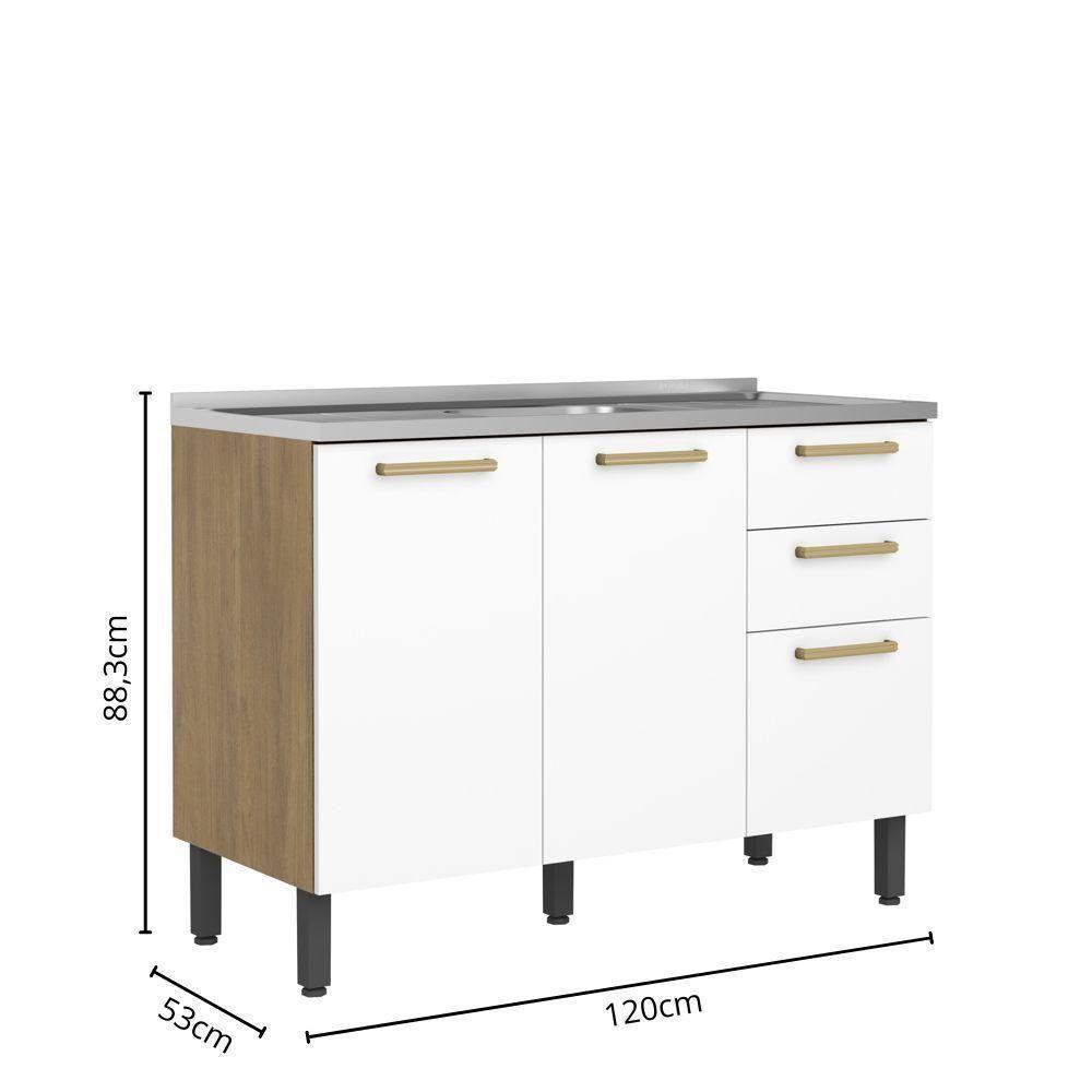 Balcão Com Pia 3 Portas 2gavetas Branco Ártico Axé Bertolini Branco Carvalho - 2