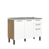 Balcão Com Pia 3 Portas 2gavetas Branco Ártico Axé Bertolini Branco Carvalho - 1