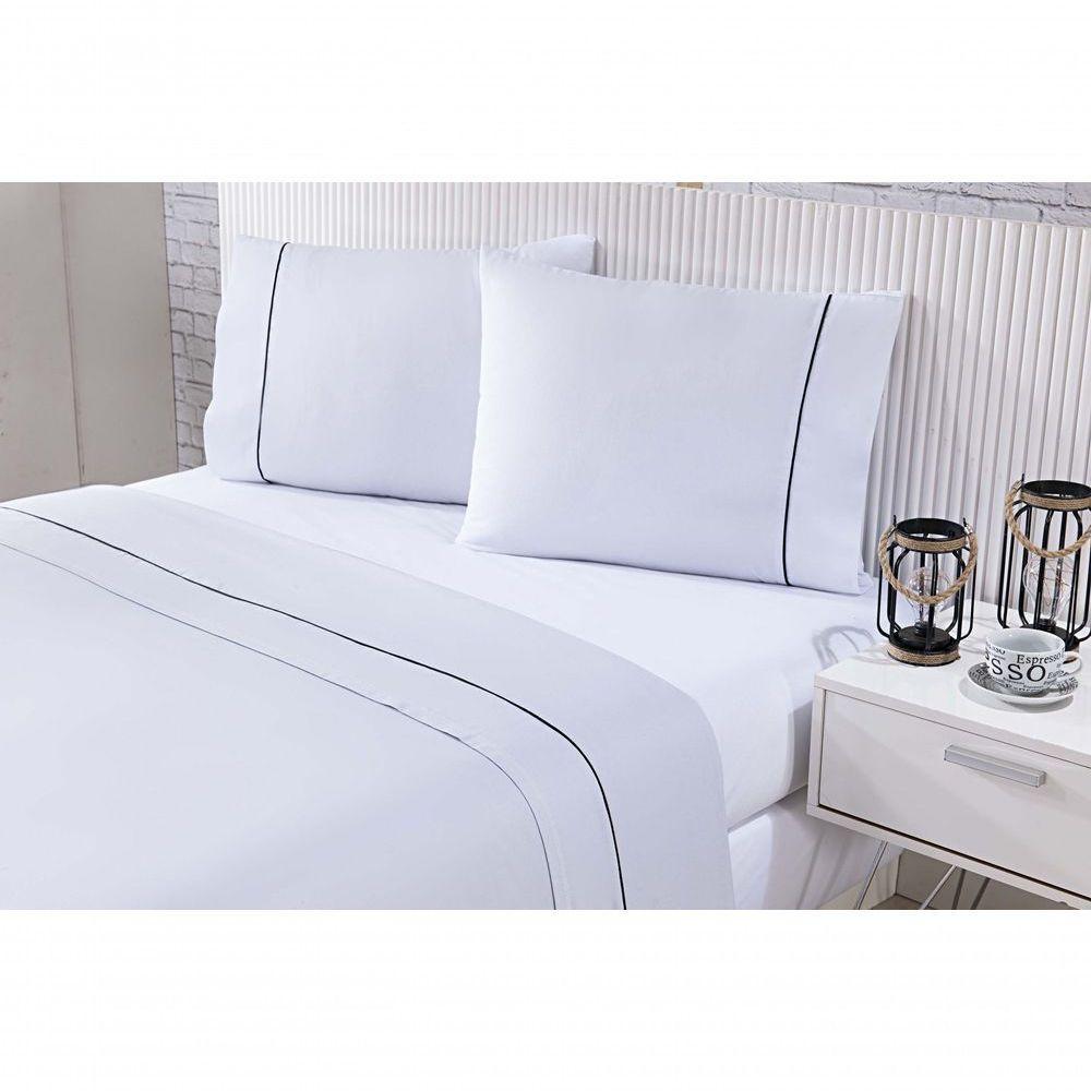 Jogo De Cama 100% Algodão Percal 150 Fios Solteiro Gran Moratta 3 Peças - Branco E Cinza - 1