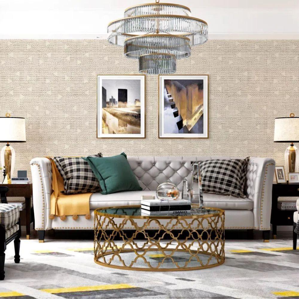 Papel De Parede Essencial Geométrico Bege E Dourado Ess1031 - 1