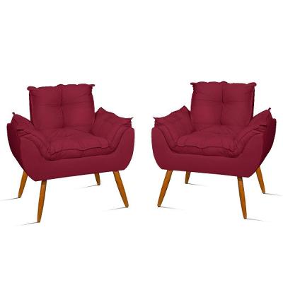 Kit 2 Poltronas Decorativas Opala Sala Suede Marsala Balaqui Decor