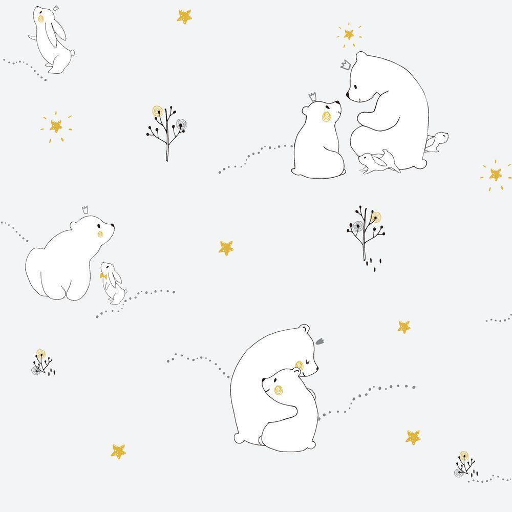 Papel De Parede Fofura Baby Ursinhos Com Fundo Cinza Ff4002 - 1