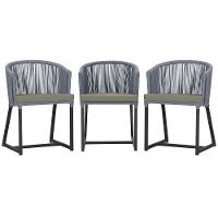 3 Cadeiras De Jantar Noronha Preta Corda Náutica E8 Trama Prata - 1