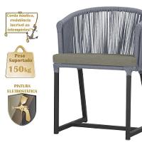 3 Cadeiras De Jantar Noronha Preta Corda Náutica E8 Trama Prata - 3