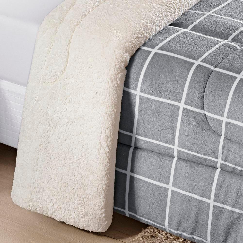 Edredom Queen Coberdrom Sherpa/mantinha Austin 1 Peça - Cinza - 2