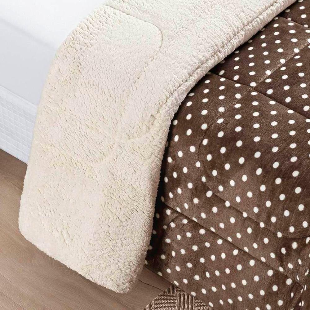 Edredom Casal Padrão Coberdrom Sherpa/mantinha Petit Poa 1 Peça - Caqui - 2