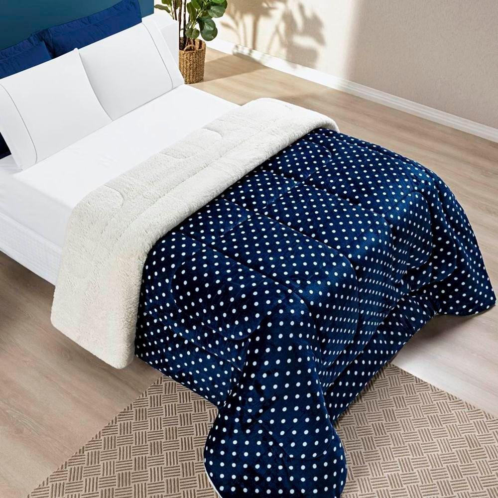 Edredom King Coberdrom Sherpa/mantinha Petit Poa 1 Peça - Marinho - 1