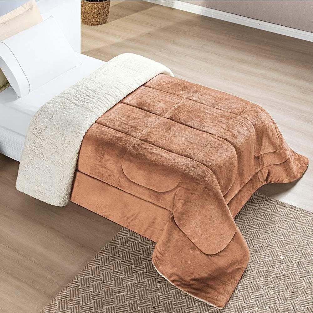 Edredom Solteiro Coberdrom Sherpa/mantinha Everest 1 Peça - Apricot - 1