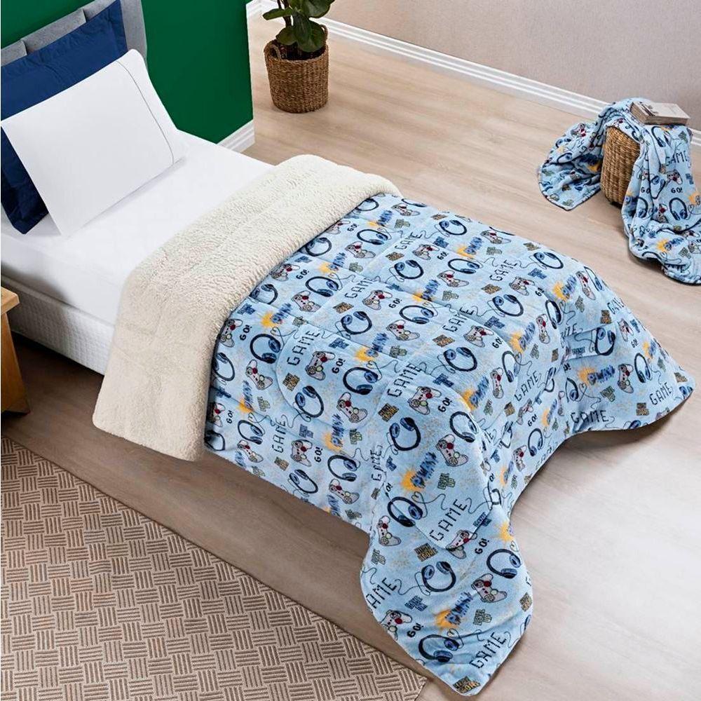 Edredom Solteiro Coberdrom Infantil Sherpa Com Mantinha 1 Peça - Game - 1