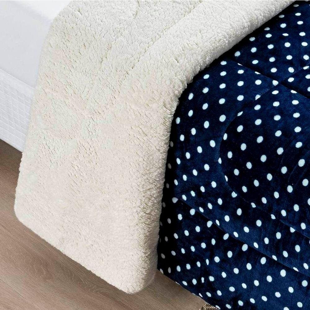 Edredom Solteiro Coberdrom Sherpa/mantinha Petit Poa 1 Peça - Marinho - 2