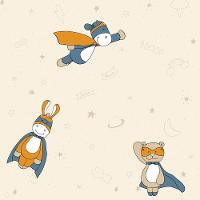 Papel De Parede Fofura Baby Ursinhos Super Heróis Bege E Azul Ff4042 - 1