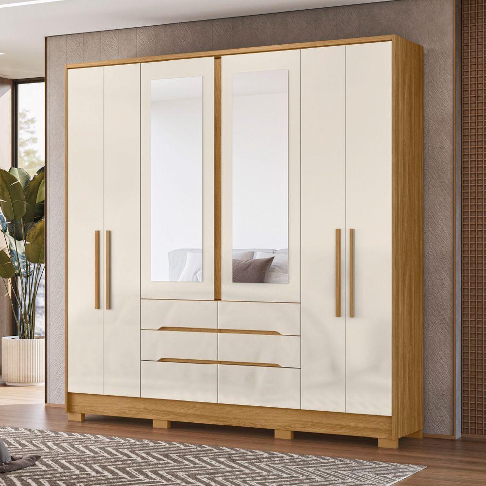 Guarda Roupas Casal Com Espelho 6 Portas 6 Gavetas San Francisco Madeirado Off White - 1