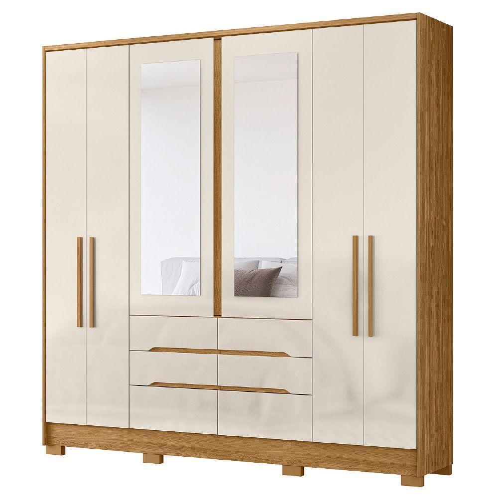 Guarda Roupas Casal Com Espelho 6 Portas 6 Gavetas San Francisco Madeirado Off White - 2