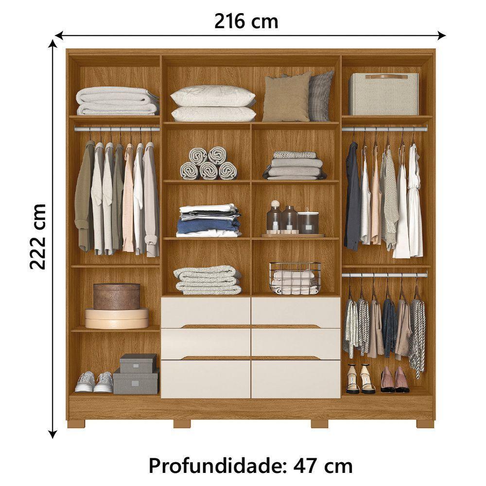 Guarda Roupas Casal Com Espelho 6 Portas 6 Gavetas San Francisco Madeirado Off White - 3