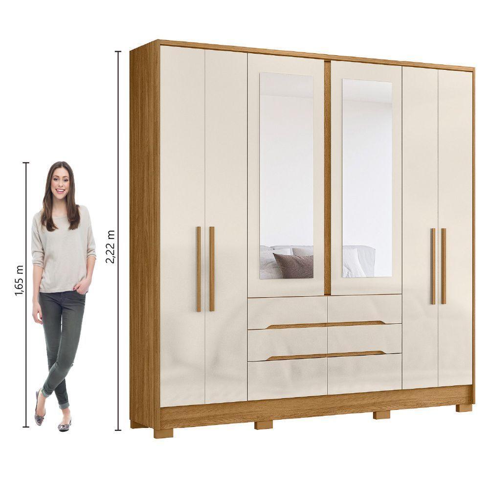 Guarda Roupas Casal Com Espelho 6 Portas 6 Gavetas San Francisco Madeirado Off White - 5