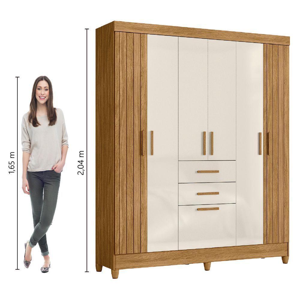 Guarda Roupas Casal Ripado 7 Portas 2 Gavetas Malta Madeirado Off White - 5