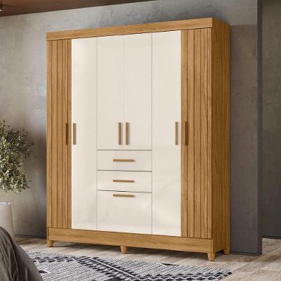 Guarda Roupa Casal Ripado Malta 7 Portas Bater 2 Gavetas Madeirado - Off White