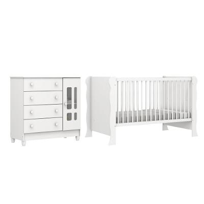 Quarto De Bebê Berço Mini Cama Raissa Cômoda Infantil 4 Gavetas Com Fraldário Ariel Branco Carolina Baby