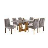 Conjunto Sala De Jantar 6lug Noronha Mesa E Cadeiras Maciça Mel Off White Com Marrom Acinzentado - 1