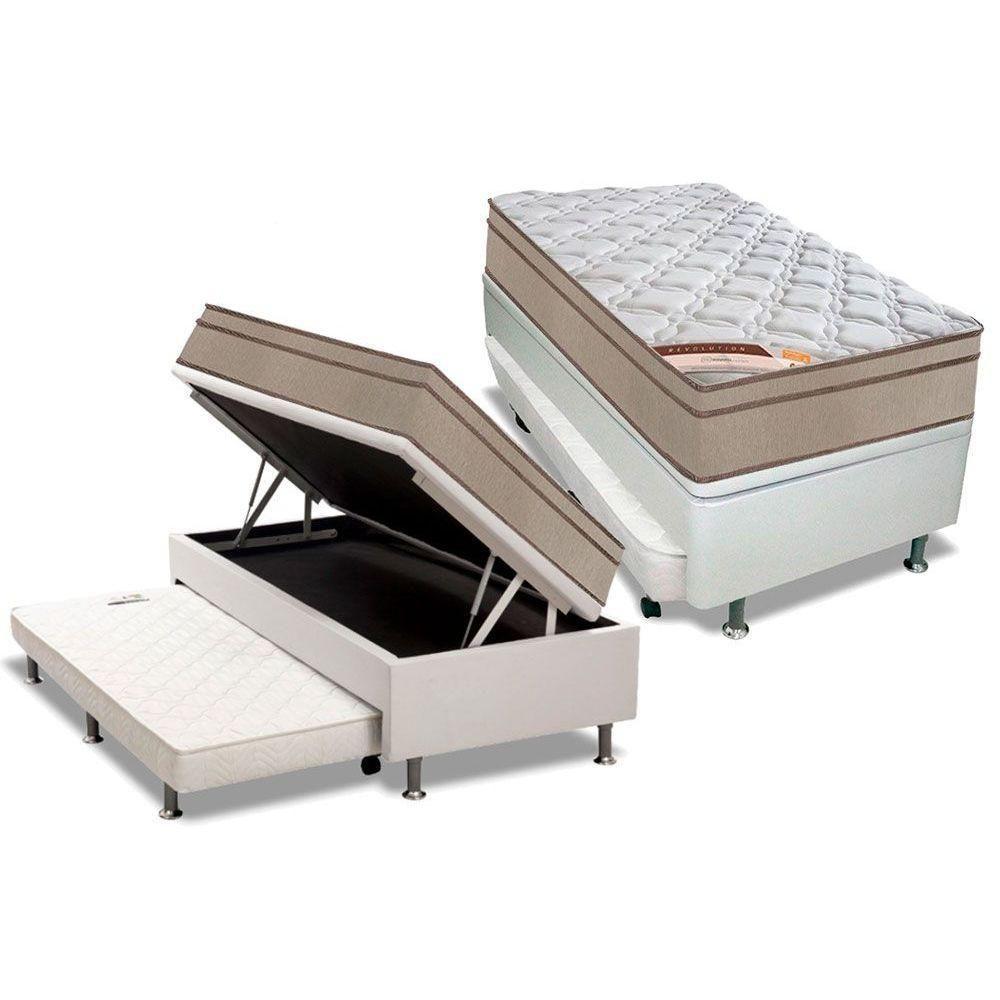 Cama Box Baú C-auxiliar Solteiro: Colchão Molas Castor Bonnel Revolution + Base Crc Courano Black(88x188) - 1