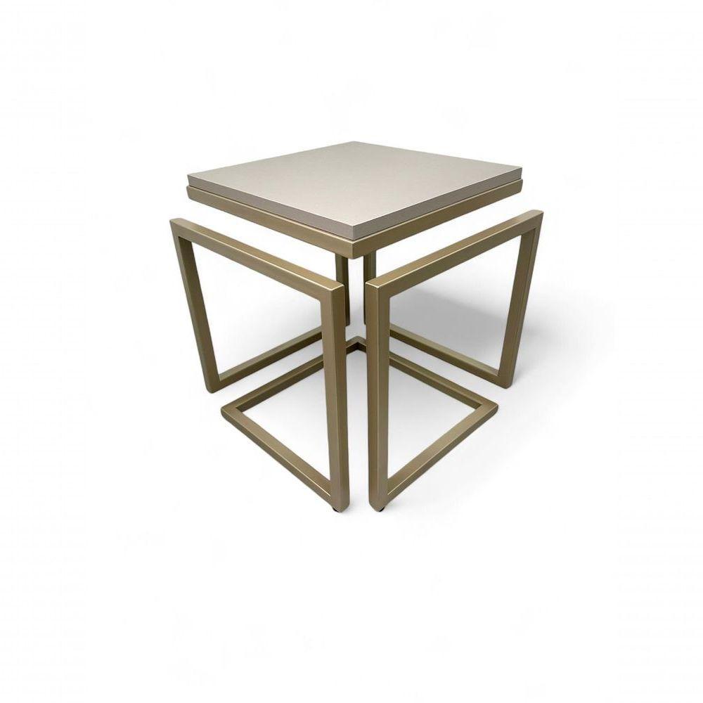 Mesa Lateral Cubo - Metalon Champagne Cacao - 40cm - 1