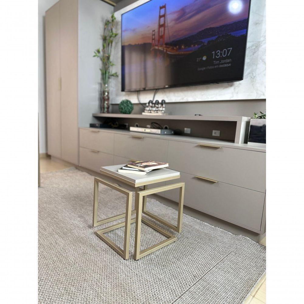 Mesa Lateral Cubo - Metalon Champagne Cacao - 40cm - 2