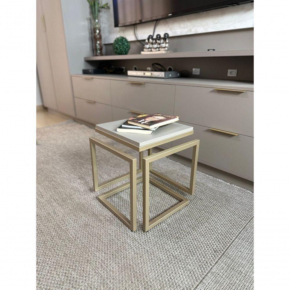 Mesa Lateral Cubo - Metalon Champagne Cacao - 40cm - 3