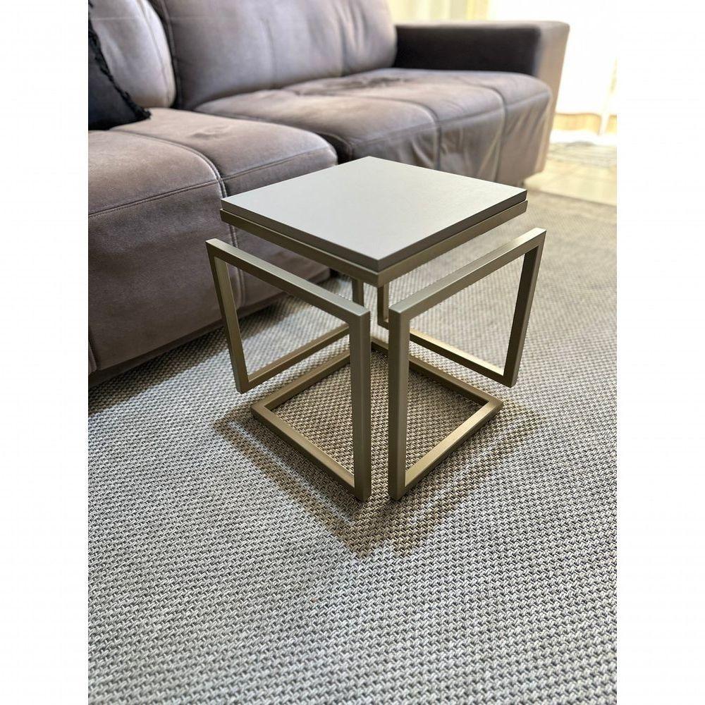 Mesa Lateral Cubo - Metalon Champagne Cacao - 40cm - 4